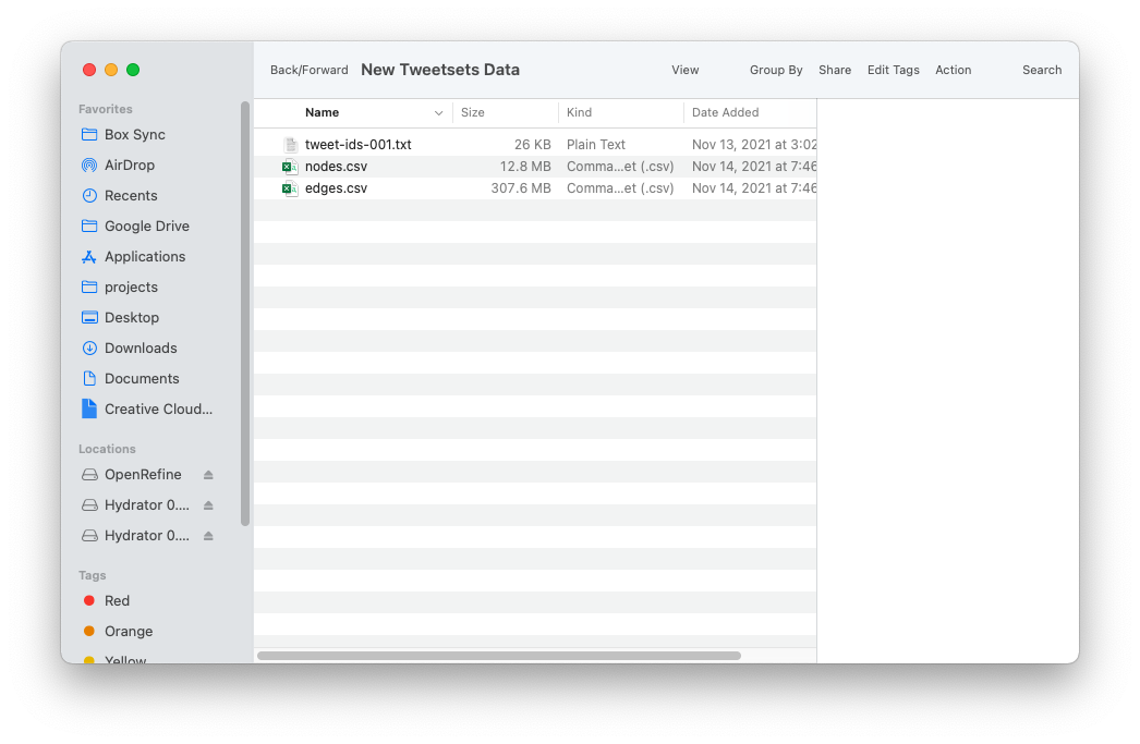 After extraction, your file should look something like this. You might rename the files to indicate the nodes and edges files.