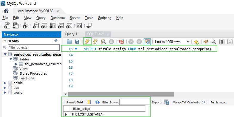 Selecionando registros de uma tabela usando MySQL Workbench