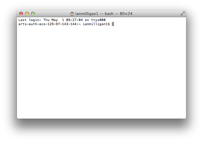 A blank terminal screen on our OS X workstation