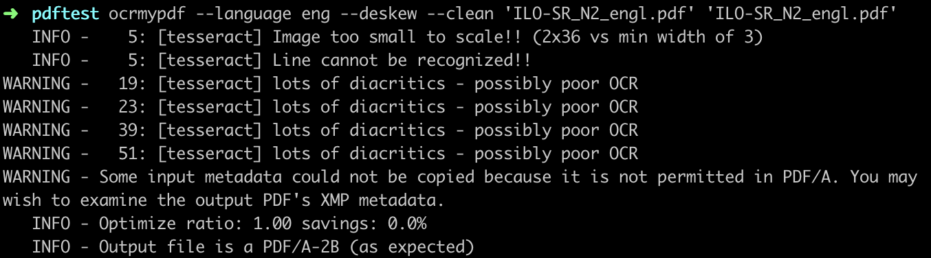 Figure 1: The status messages of the software indicate recognition errors in the OCR process.